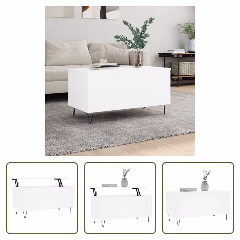 Tavolino The Living Store bianco 90x44,5x45 cm in materiale ligneo
