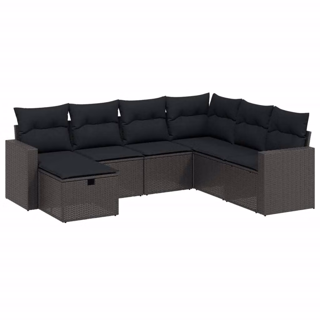 Set Divani da Giardino con Cuscini 7pz Nero Polyrattan