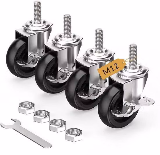 Set di 4 binari in gomma da 75 mm, dotati di freno e filettatura