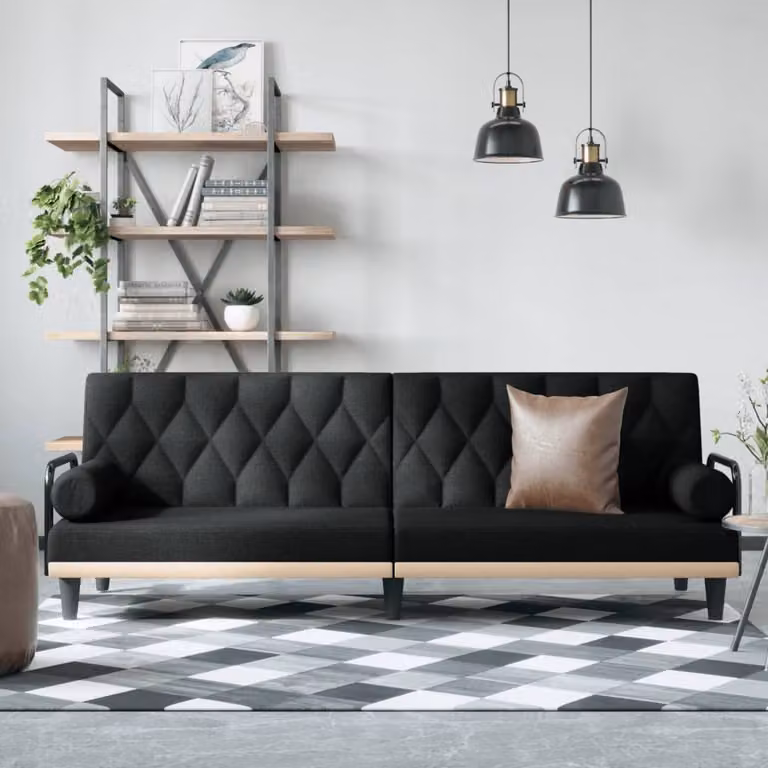 Maison Exclusive - Divano letto con braccioli, rivestito in tessuto nero