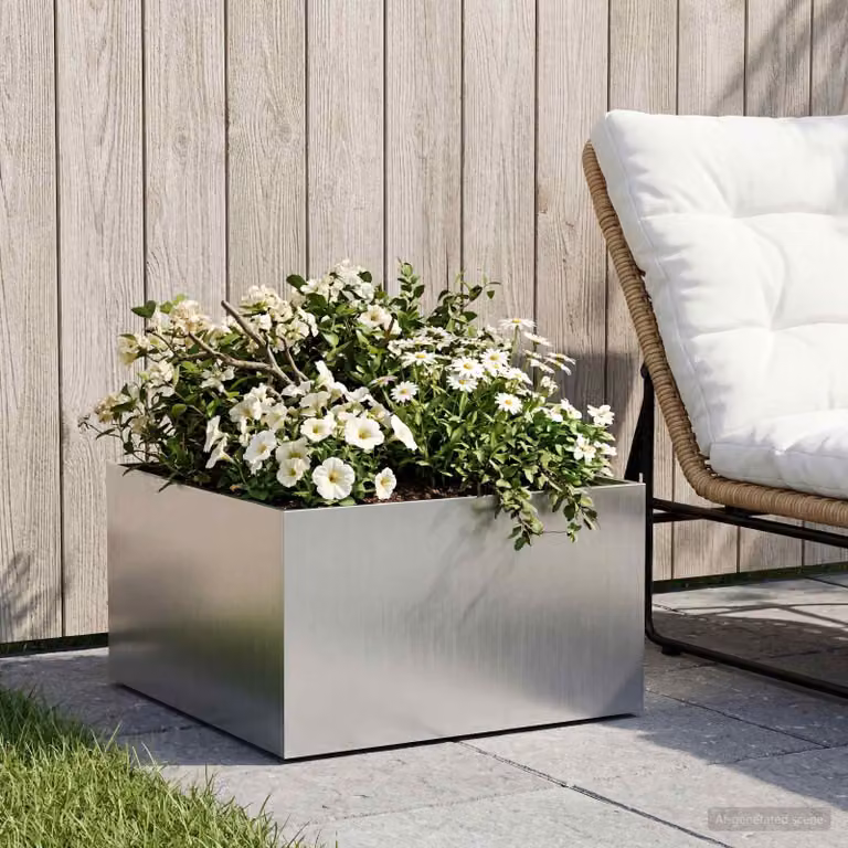 Vaso da giardino vidaXL in acciaio inox color argento L: 60 cm, P: 60 cm, H: 30 cm