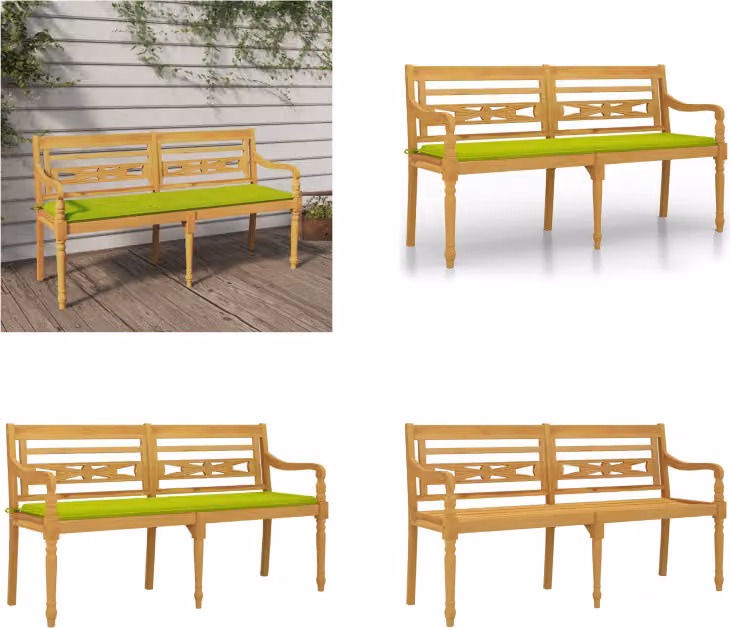 vidaXL Panca Batavia con cuscino verde chiaro 150 cm in teak massiccio - Panca - Panche - Panca da giardino - Panca da salotto