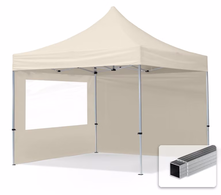 TOOLPORT 3x3m gazebo pieghevole con laterali (finestre panoramiche), ECONOMY alluminio, crema