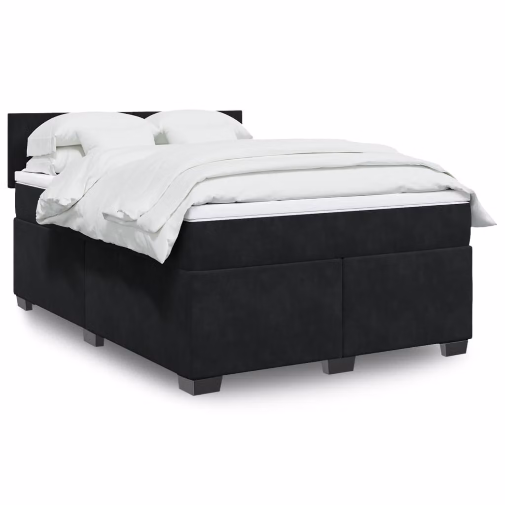 vidaXL Giroletto a Molle con Materasso in Velluto Nero L/P/H: 140 x 200 cm