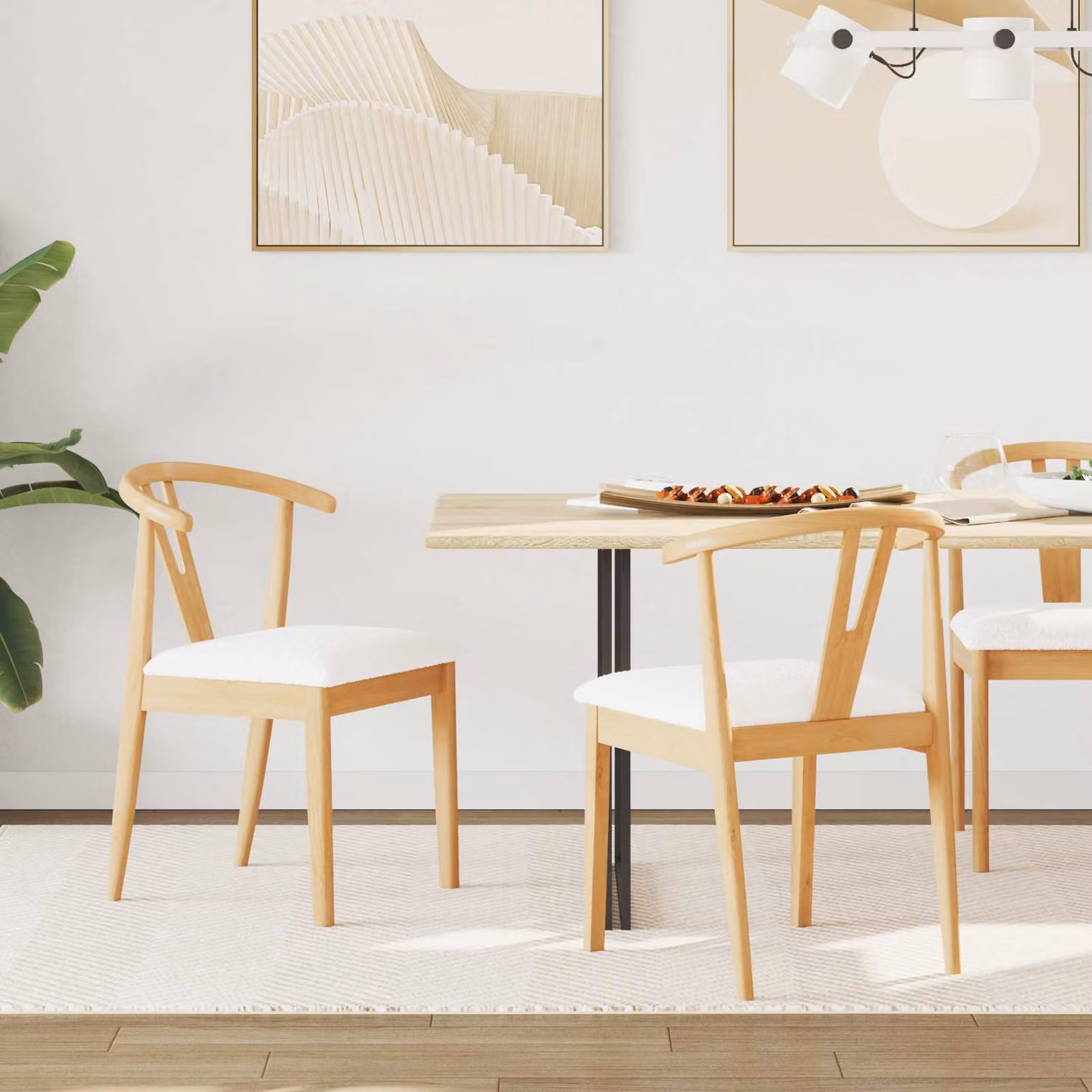Set di 2 sedie da pranzo vidaXL in legno di gomma con seduta in tessuto beige e marrone