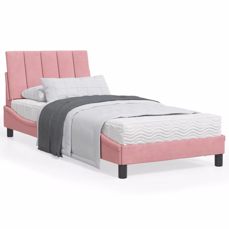 Letto con Materasso Hanko vidaXL in Velluto Rosa, L/P: 90 x 190 cm