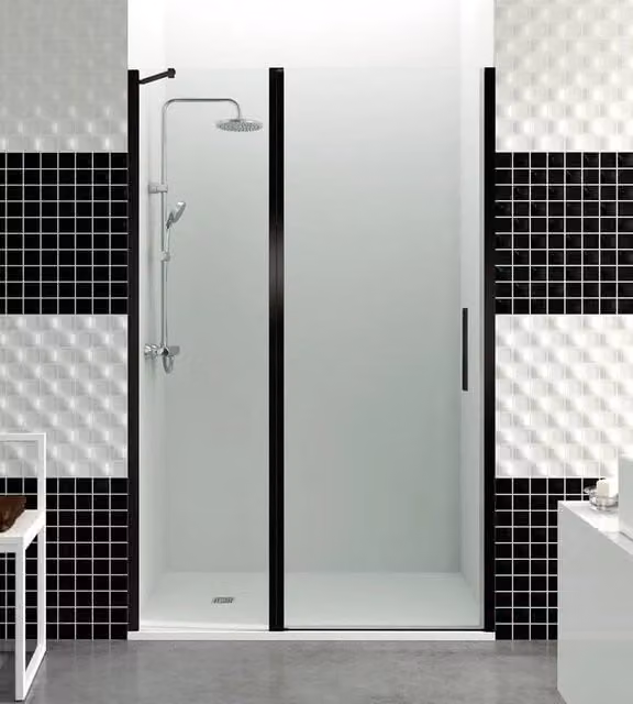 Box doccia frontale OPEN fisso 40 + porta battente 65 105 cm (105-110) nero opaco vetro trasparente