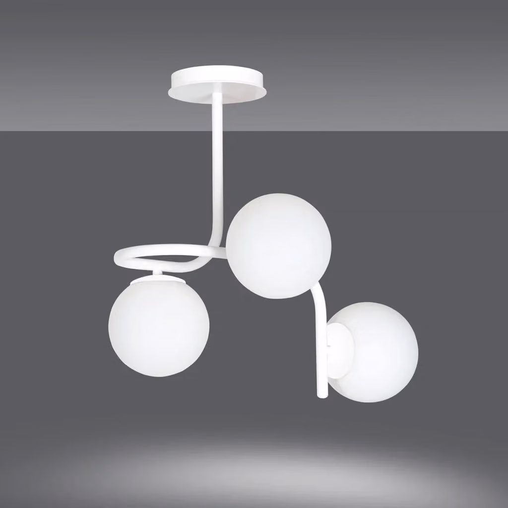 Lampadario a sospensione Ramachandra Luceart-Classic con 3 luci a bracci in acciaio bianco e sfere in vetro opalino – 2