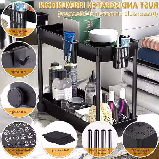 Sistema di organizzazione per cucina e bagno con ganci a molla - 2 pezzi per il lavello - Contenitore organizzativo da incasso