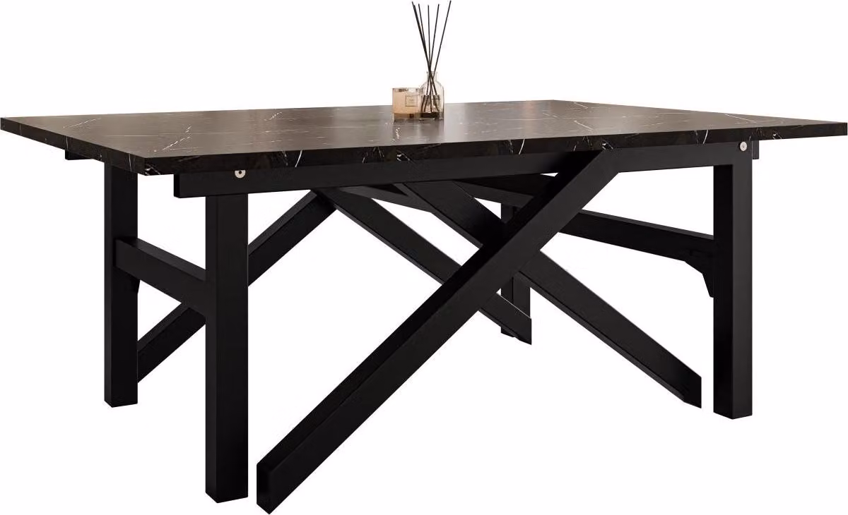 MIRJAN24 Tavolino e tavolo da pranzo Xena Bis, 2 in 1, struttura in acciaio (Colore: Nero / Nero Pietra Grigia)