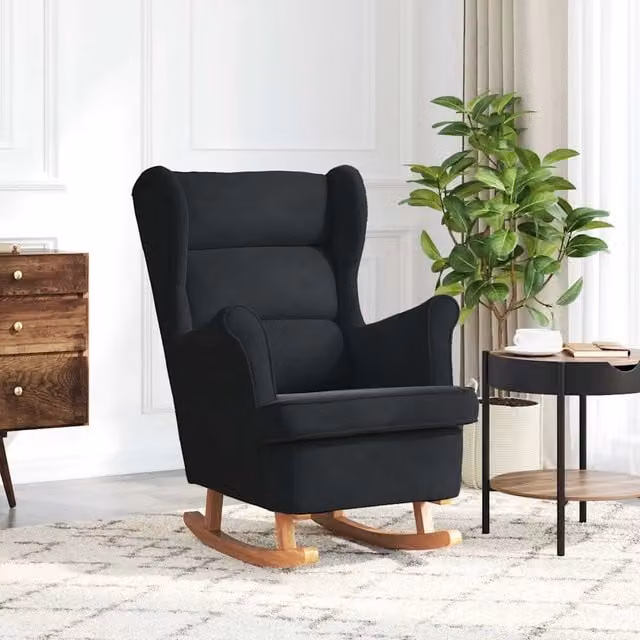 Sedia a dondolo con schienale alto in velluto nero vidaXL – 1