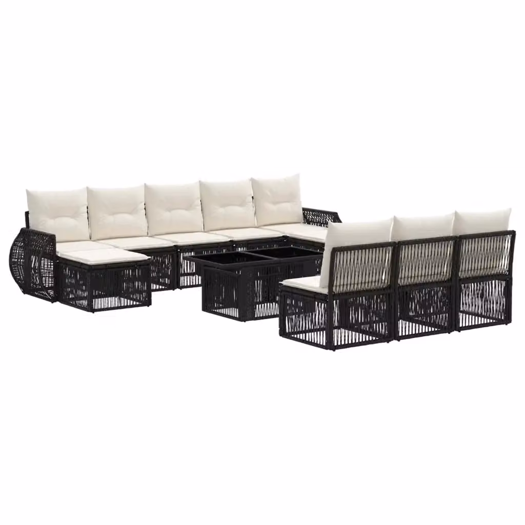 Set Divano da Giardino Moderno vidaXL in Polyrattan Nero e Bianco con Cuscini e Tavolino da Esterno a Forma di U – 2