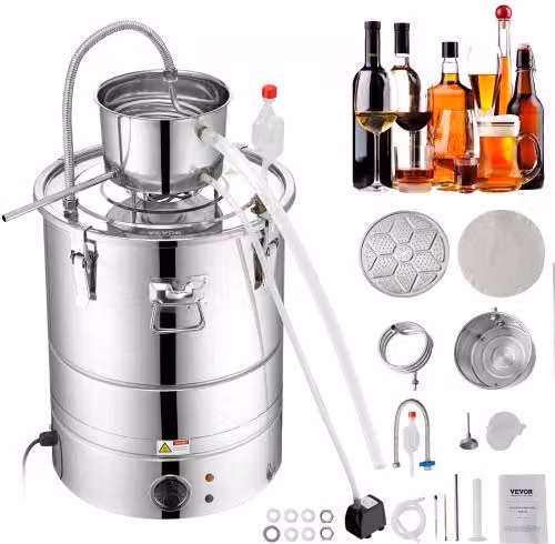VEVOR Kit di Distillatore Elettrico in Acciaio Inox Argento con Capacità 30L e Potenza 1800W e Pompa dell'Acqua