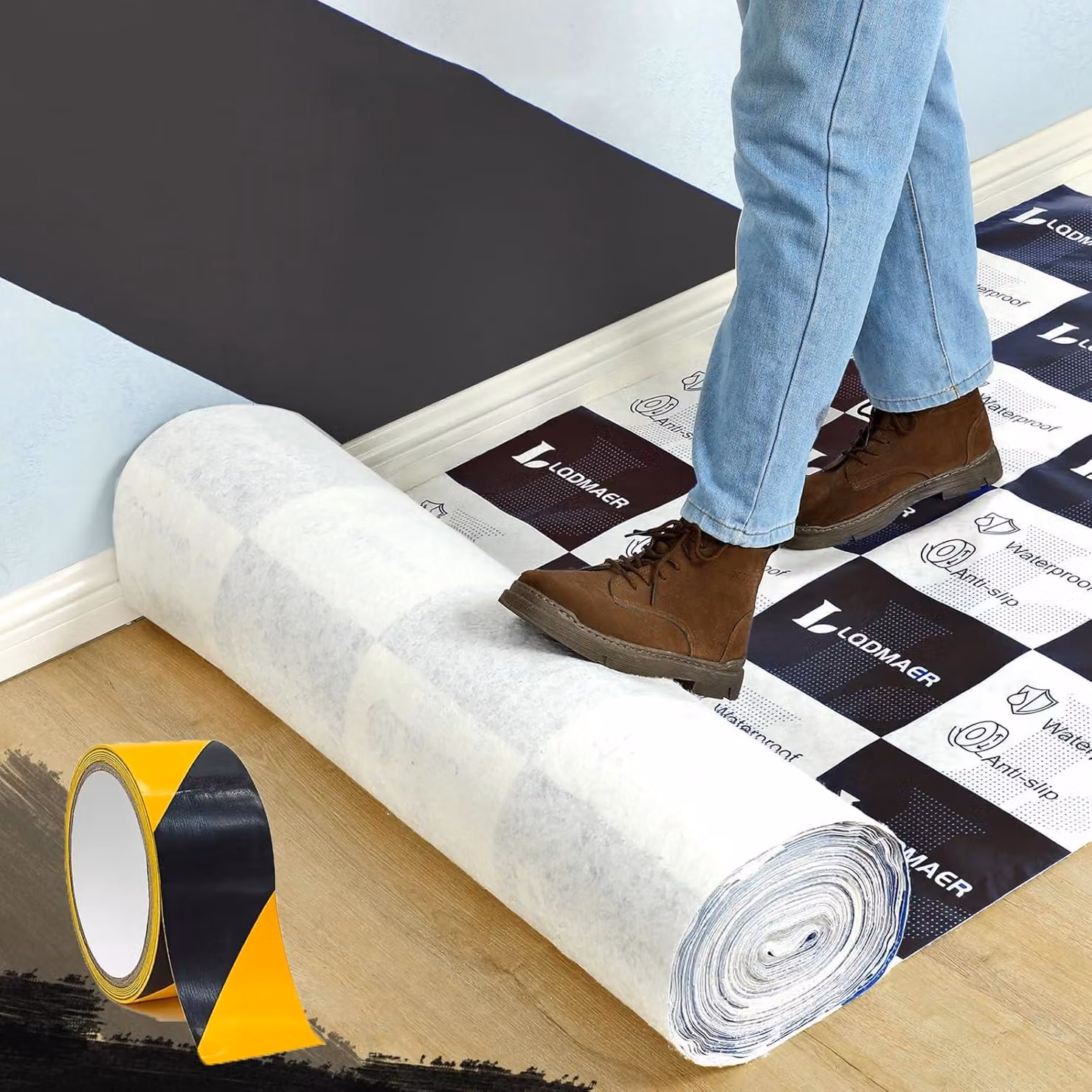Pellicola protettiva autoadesiva per pavimenti, antiscivolo, 1 x 31 metri, bianco e nero