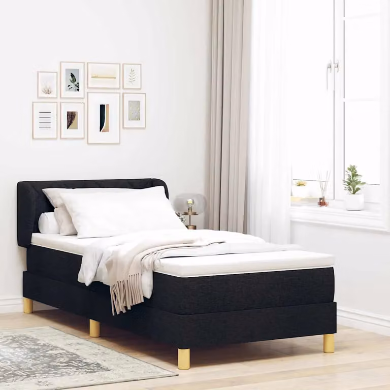 Letto a molle con testiera vidaXL in tessuto nero, L/P: 90 x 190 cm