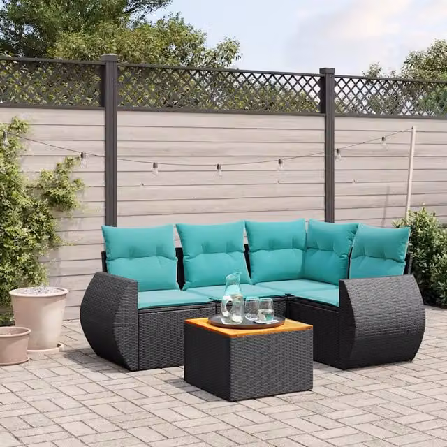 Set Divani da Giardino 5 pz con Cuscini Nero in Polyrattan 3224986