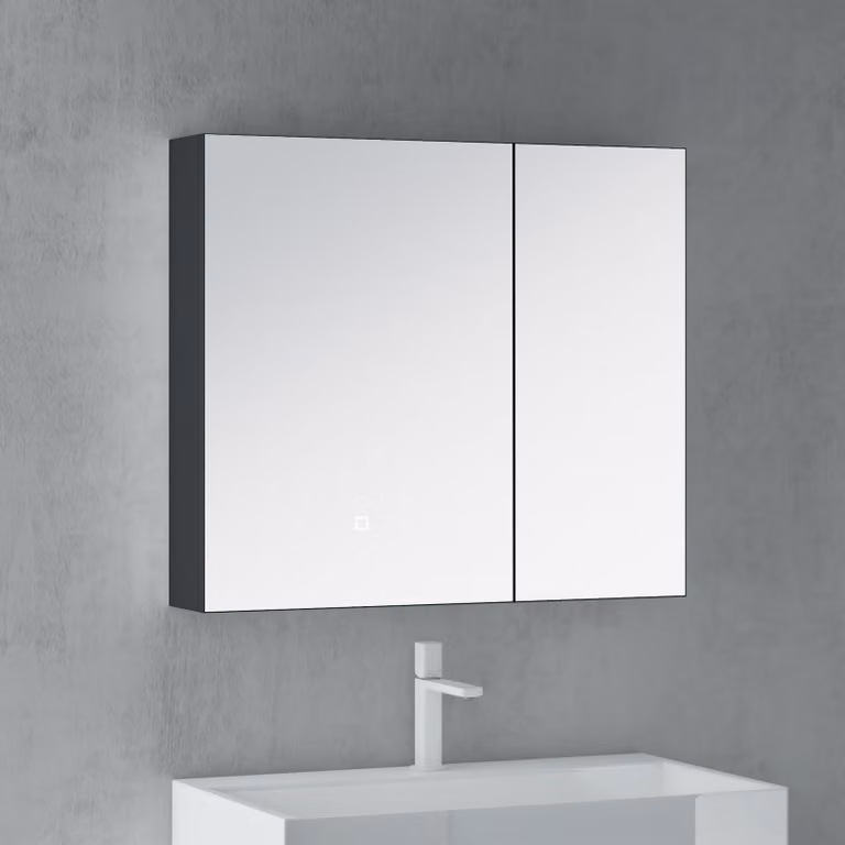 doporro Armadietto da Bagno con Specchio e 2 Ante 80x15x70a Muro Specchio Bagno Pensile con Contenitore e Luce LED Pensile da Bagno a Parete Antracite opaco Spiegelschrank-04
