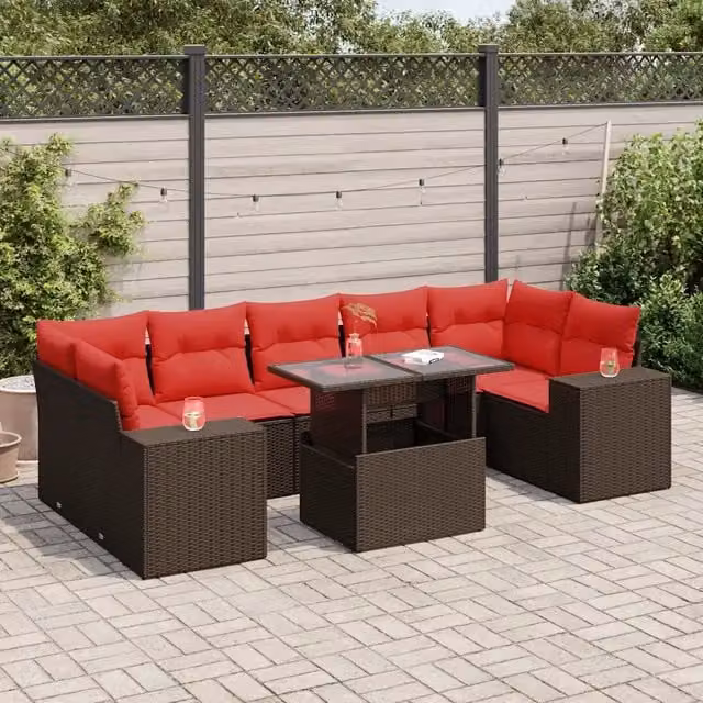 Set Divani Giardino 8 pz con Cuscini Marrone Polyrattan Acacia 3326765