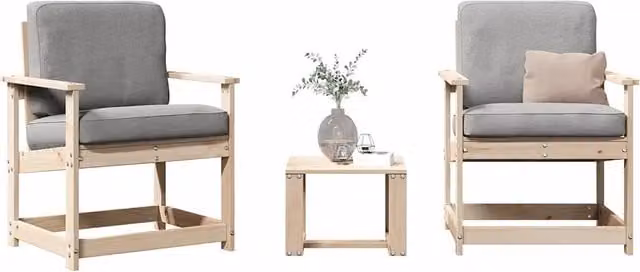 Set Salotto da Giardino vidaXL in Legno di Pino con Cuscini Grigi e Tavolino da Caffè