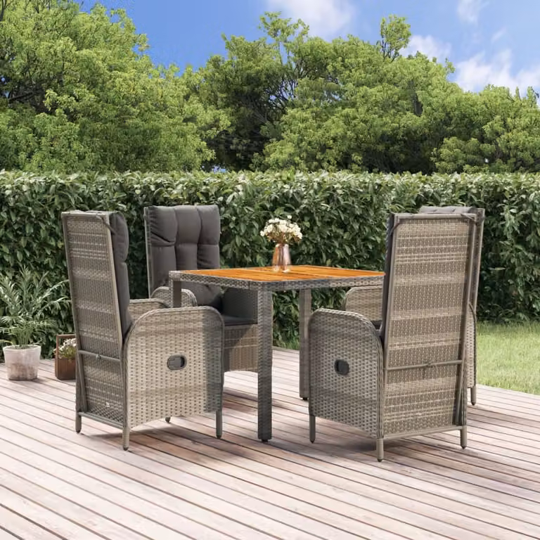The Living Store Set da pranzo da giardino 5 pezzi con cuscini in poly rattan grigio