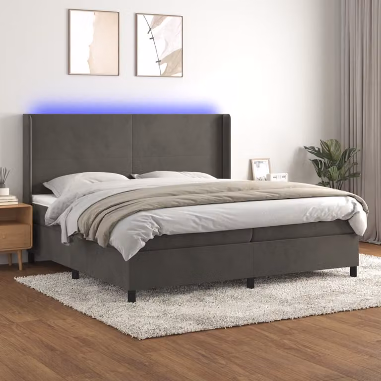 vidaXL Letto Ibrido con Materasso e Illuminazione LED in Velluto Grigio 200x200 cm