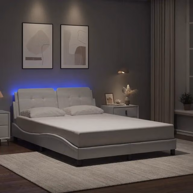 Letto Zadar vidaXL Bianco con LED e porta di ricarica USB, L/P/H: 190 x 140 x 208 cm