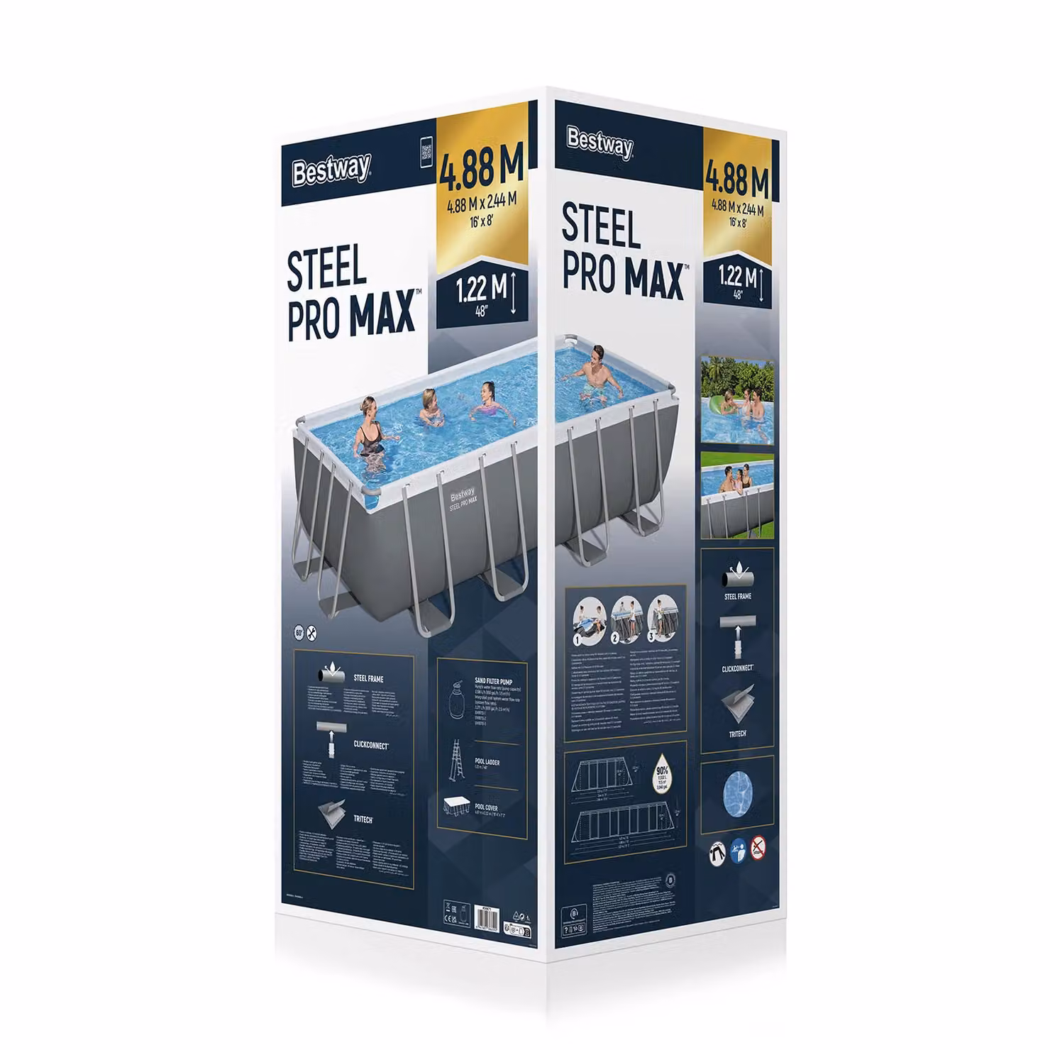 Piscina Fuori Terra Rettangolare Bestway Steel Pro MAX in Acciaio e PVC, Grigio e Blu, L: 488 cm, P: 244 cm, H: 122 cm – 4
