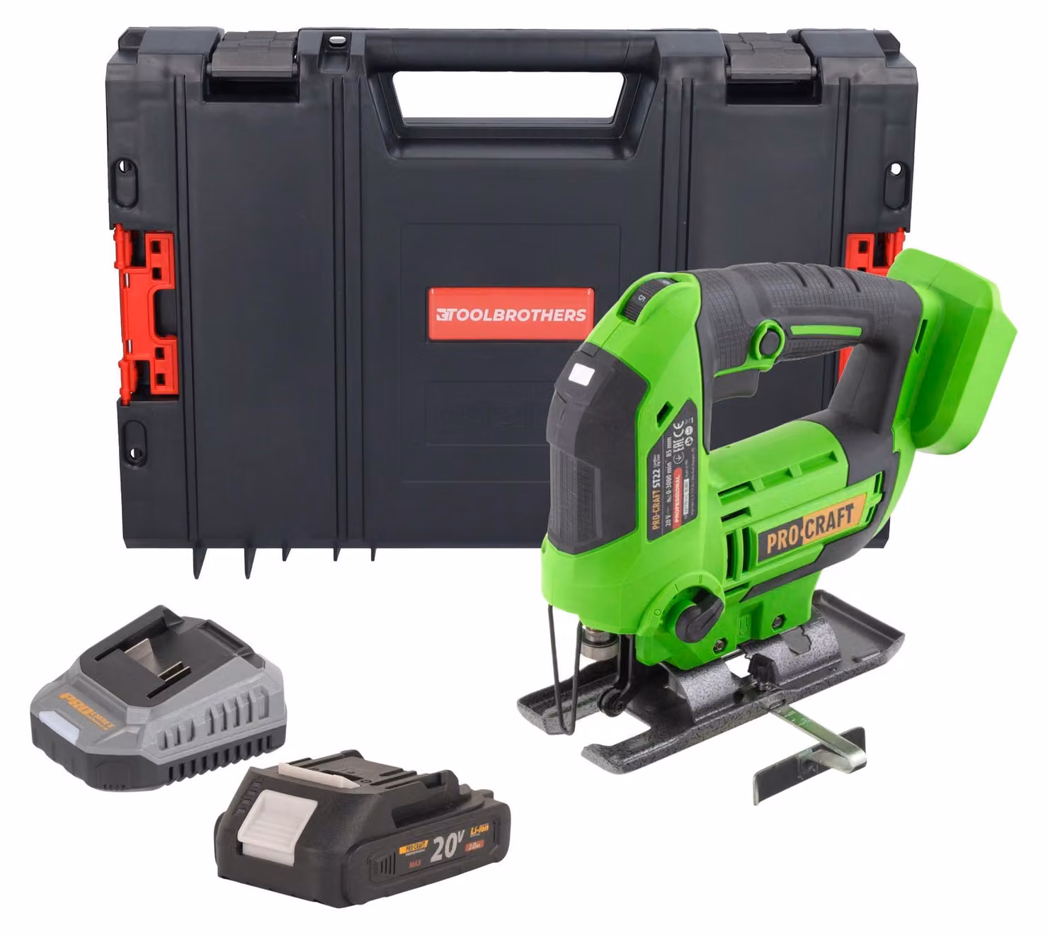 Seghetto alternativo a batteria Procraft ST22 20 V 80 mm Brushless + 1x batteria 2,0 Ah + caricabatteria + valigetta portautensili RHINO