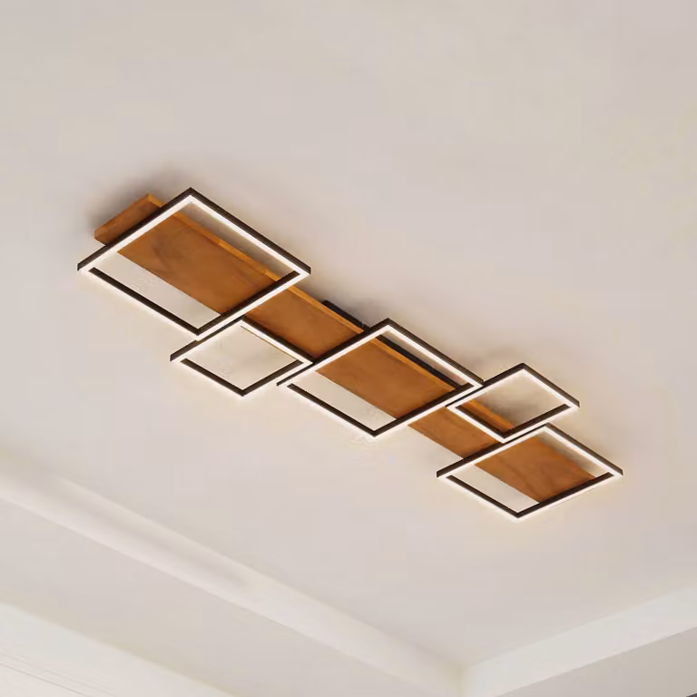 Plafoniera a LED Galad Lindby, dimmerabile, Legno chiaro, Soggiorno / Sala da pranzo, Legno, Moderno, Plafoniera LED