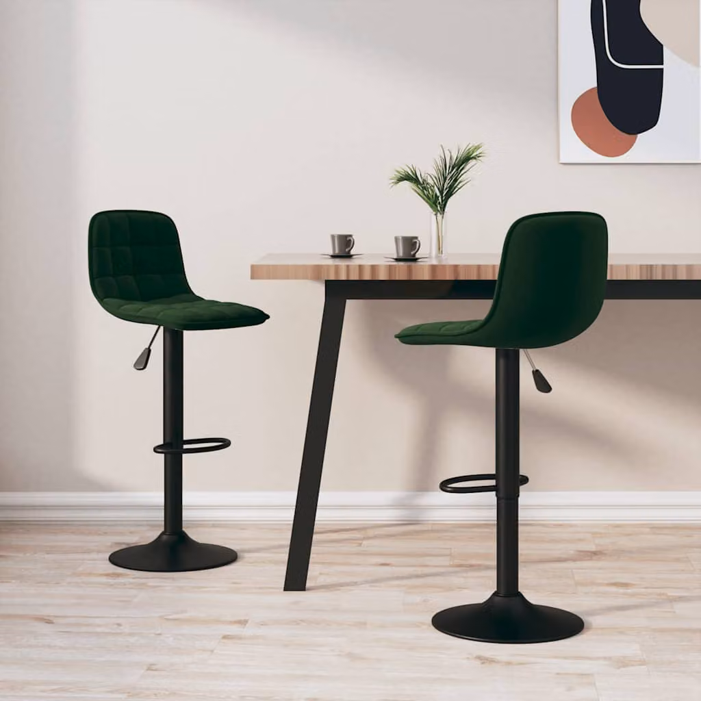 Set di 2 sgabelli da bar vidaXL in velluto verde scuro con base girevole a 360 gradi