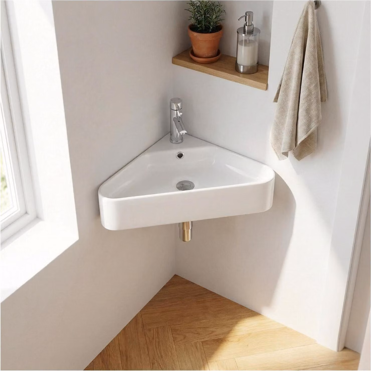 Lavabo angolare sospeso in Vetroceramica bianca MARGAUX da 42,5 cm
