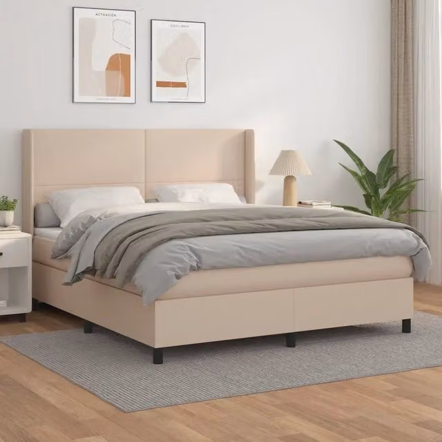 Letto con Giroletto a Molle e Materasso vidaXL in Similpelle Beige e Bianco L/P/H: 160 x 200 cm