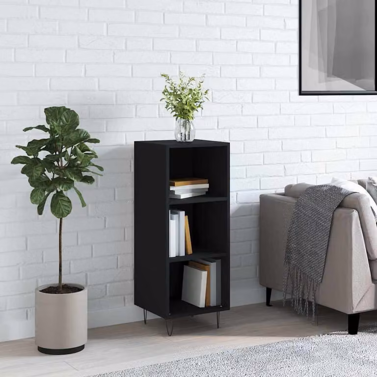 Credenza nera vidaXL in legno e metallo, L: 34,5 cm, P: 32,5 cm, H: 90 cm