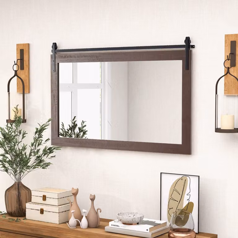 Specchio da parete rettangolare Costway in legno massiccio e metallo stile rustico colore noce