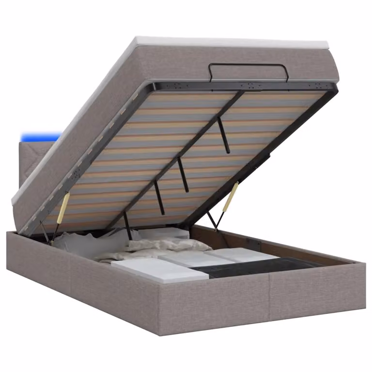 Letto Ottomano con Materasso Ibrido e Illuminazione LED vidaXL, Colore Grigio e Beige, L/P/H: 120 x 200 x 88 cm