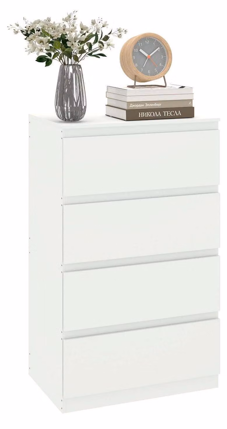 Comodino bianco, dimensioni 60x40x98 cm, con 4 cassetti