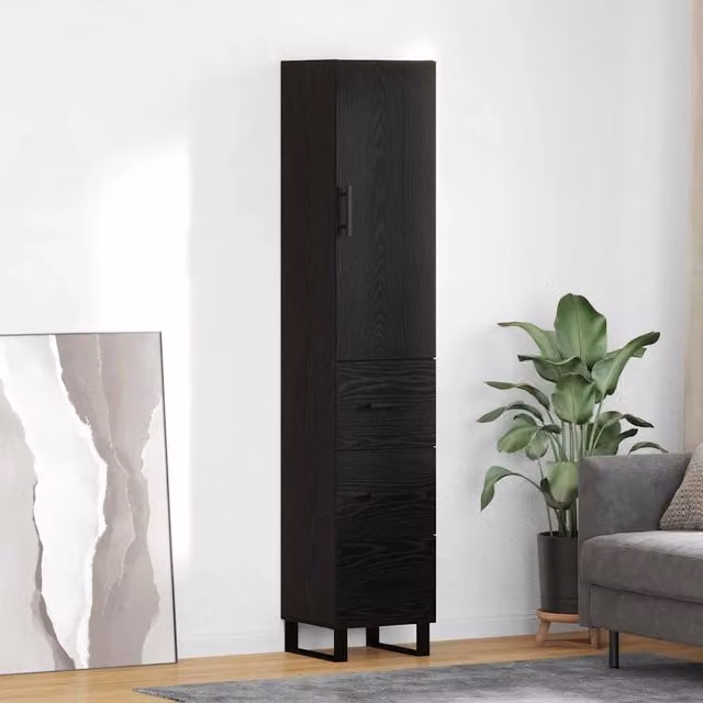 Credenza moderna vidaXL in legno MDF nero opaco L/P/H: 34,5 x 34 x 180 cm