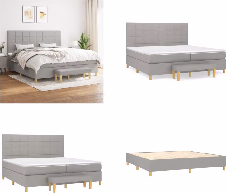 vidaXL Letto a molle con materasso in tessuto grigio chiaro 200x200 cm - Letto a molle - Boxspringbetten - Bett - Schlafzimmermöbel