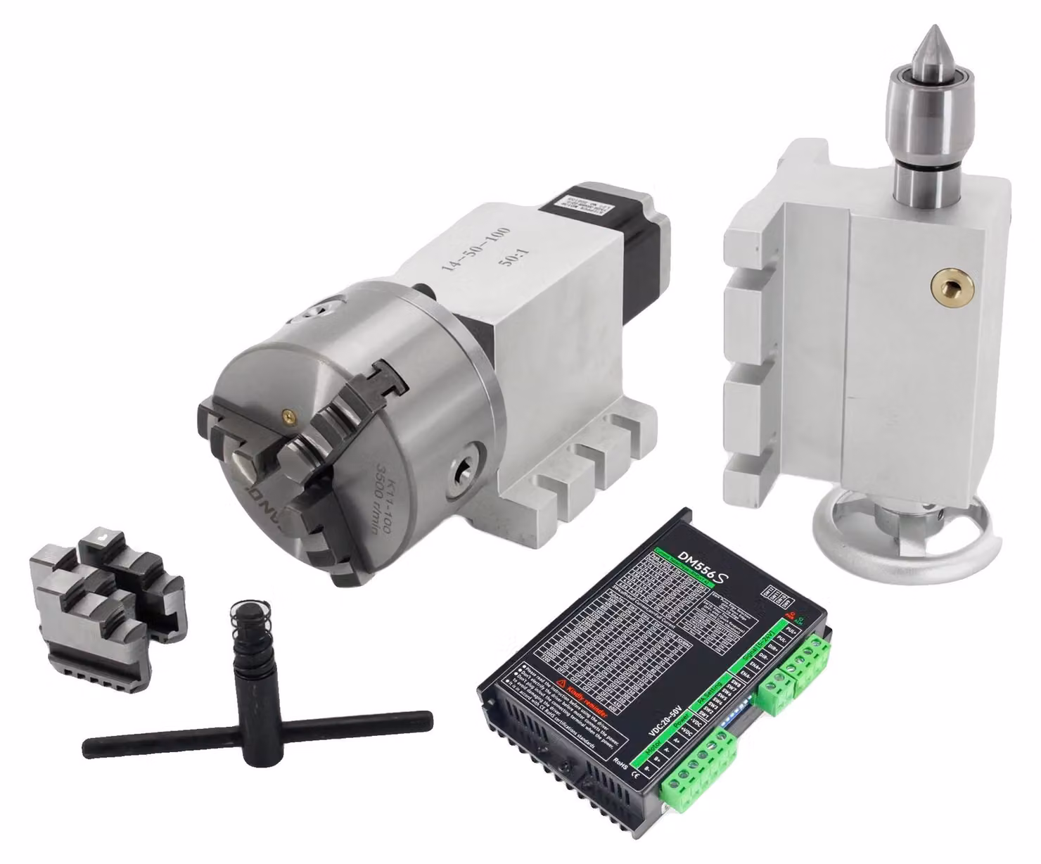 Trasmissione armonica CNC, rapporto di trasmissione 50:1, motore passo-passo Nema23, 3Jaw K11-100 mm e driver