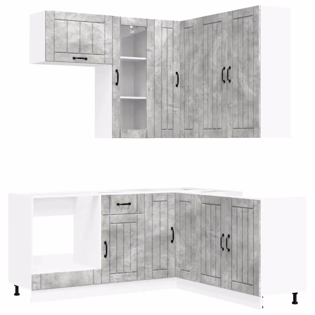 Unità cucina componibile vidaXL 8 pezzi in stile minimalista con ante in vetro, colore grigio, in legno e MDF – 2