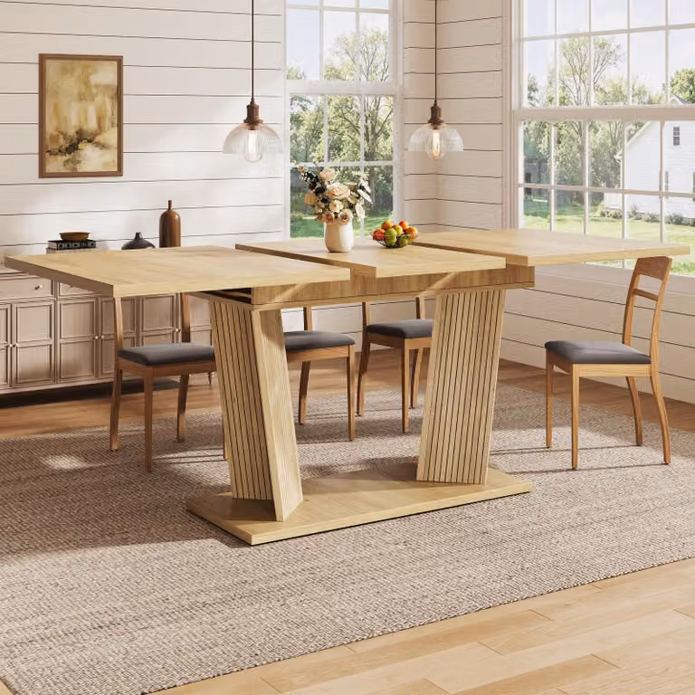 Tavolo allungabile con base stabile, piedini regolabili antiscivolo, tavolo da pranzo flessibile, tavolo da cucina 120-160 cm, color marrone naturale