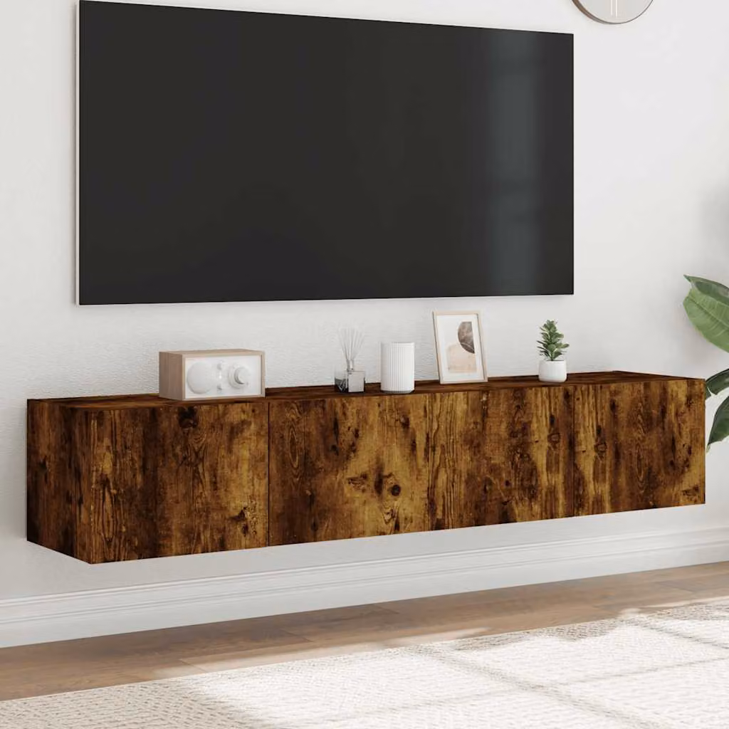 Set di 2 mobili TV da parete vidaXL con luci LED integrate, design minimalista in rovere fumo, L 80 cm x P 35 cm x H 31 cm