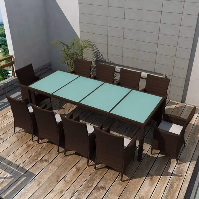 Set da pranzo da giardino vidaXL in polyrattan marrone e bianco con 11 pezzi e cuscini – 1
