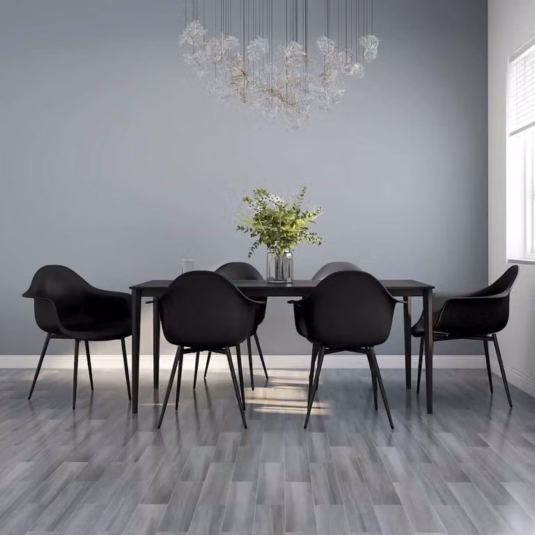 Set di 6 sedie da pranzo vidaXL in plastica e metallo nere opache per cucina e sala da pranzo
