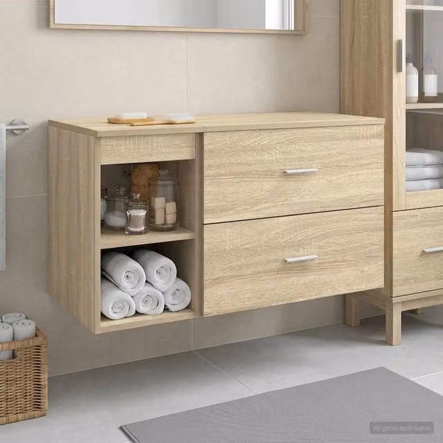 Set di mobili da bagno moderni vidaXL composto da mobile lavabo e pensile a parete in legno color rovere marrone