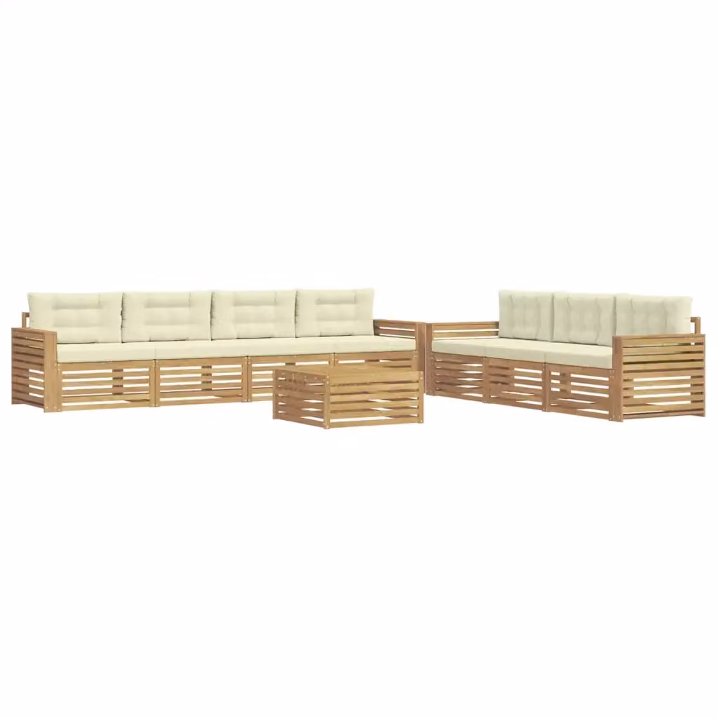 Set di divani da esterno a forma di U con tavolo da caffè vidaXL, colore bianco e beige, in legno di acacia trattato con cuscini inclusi – 2