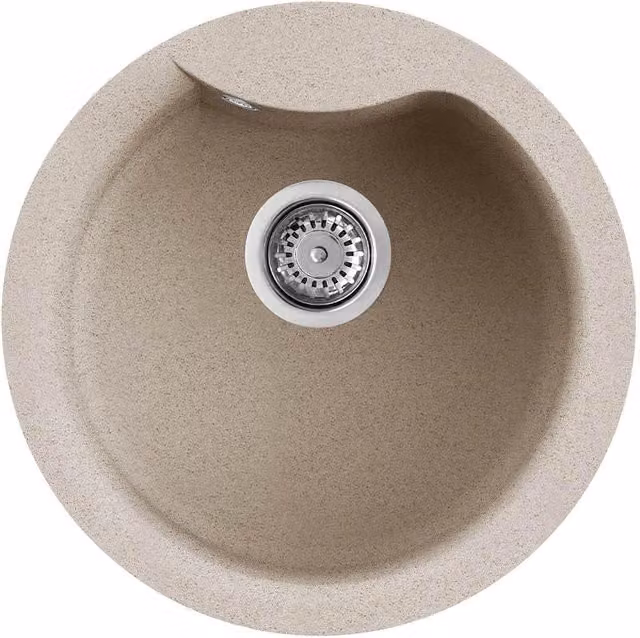 Lavello tondo da incasso Elleci Ego Round in Granitek colore avena LGEROU51 L: 48,5 cm, P: 21,0 cm – 1