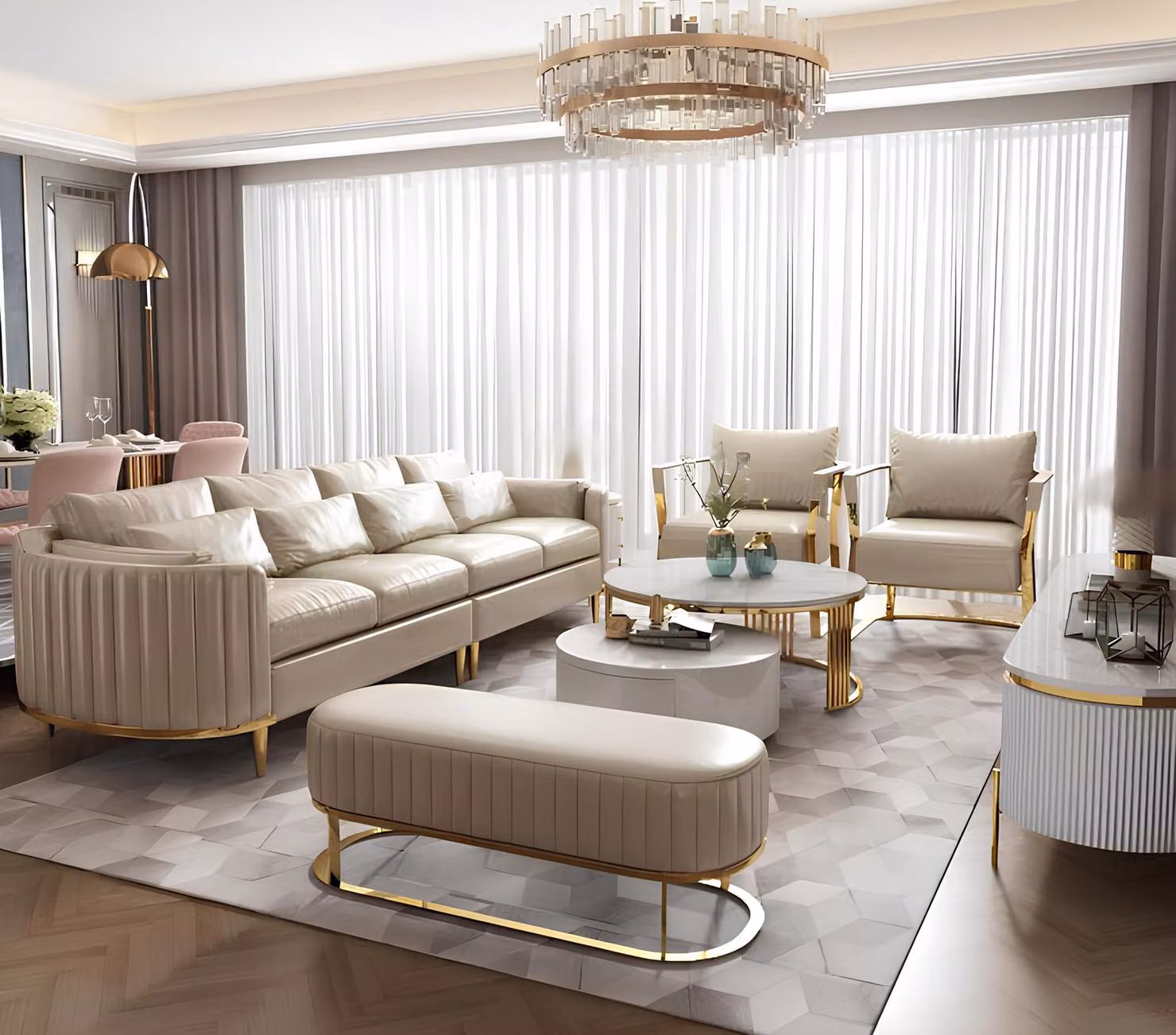 Ledersofa Sofa Couch Polster 5tlg. Wohnzimmer Set Garnitur Couchen Set Polster