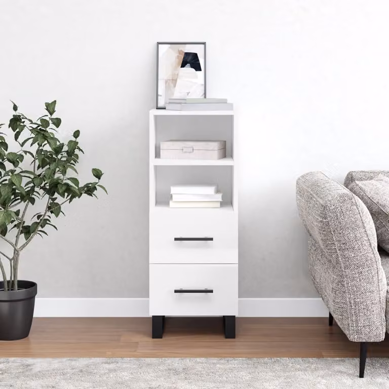 Credenza moderna vidaXL in legno bianco lucido, sospesa a parete, L: 34,5 cm, P: 34 cm, H: 90 cm