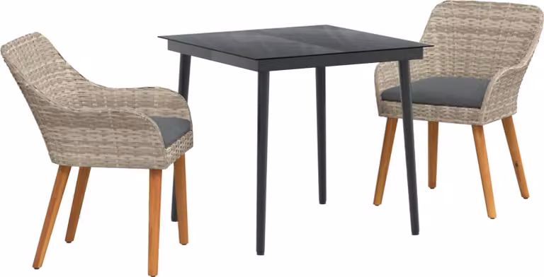 Set da Pranzo per Giardino 3 pcs Grigio chiaro polyrattan
